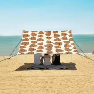 Kawaii Poop Beach Canopy Tent Anti-UV & Wind Resistant, White Camping Sun Shelter Easy Setup Portable,Outdoor Shade Tents with Sandbags,Sand Shovels,Ground Pegs & Stability Poles