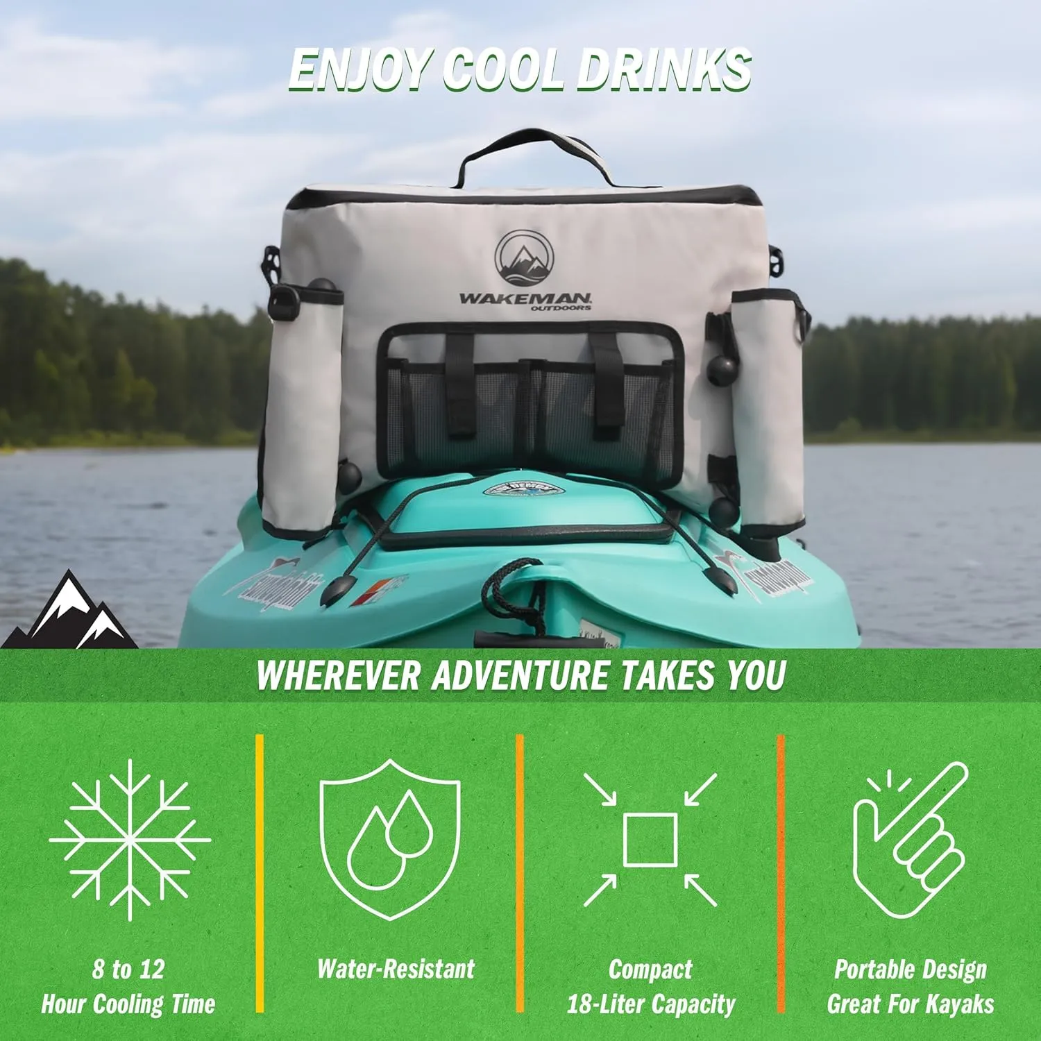 Kayak Cooler - 18L Seat Back Fishing Cooler - Water-Resistant Insulated Bag - 8-12 Hour Cooling Time - Kayak Accessories by Wakeman Outdoors