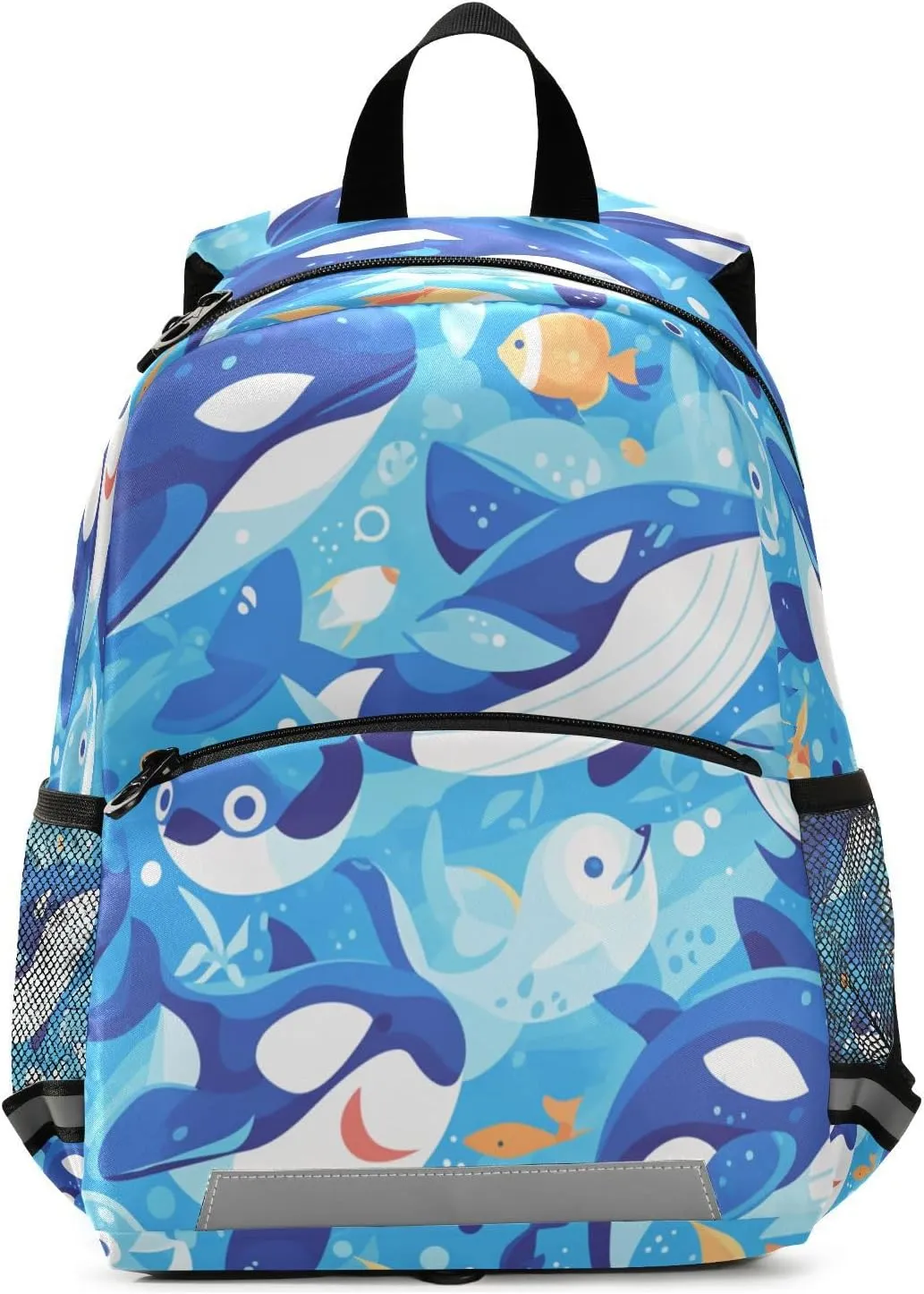 Kids Backpack for Preschool, Killer Whale Blue, Water Resistant Schoolbag with Reflective Strips Mini Travel Daypack
