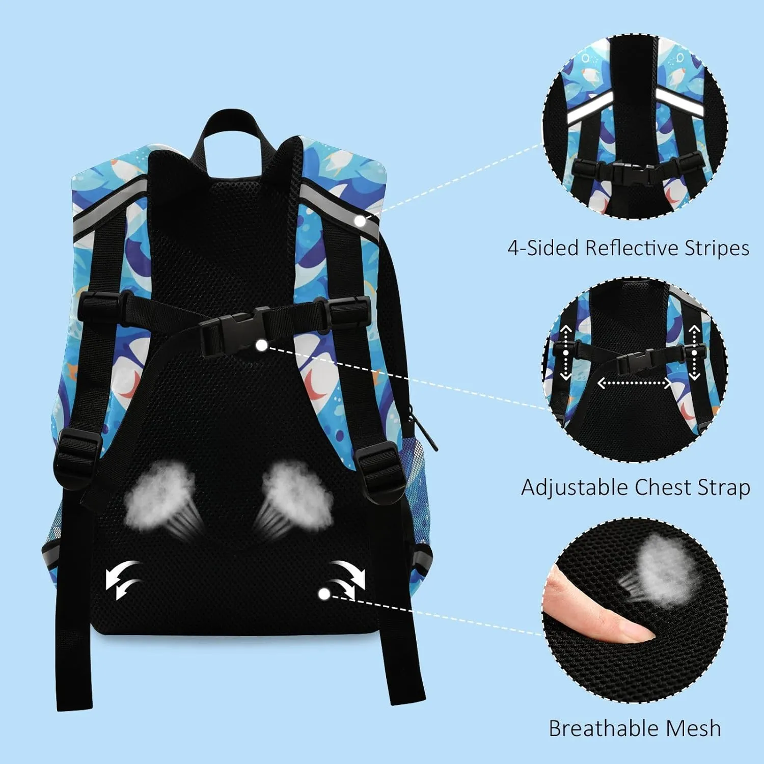 Kids Backpack for Preschool, Killer Whale Blue, Water Resistant Schoolbag with Reflective Strips Mini Travel Daypack