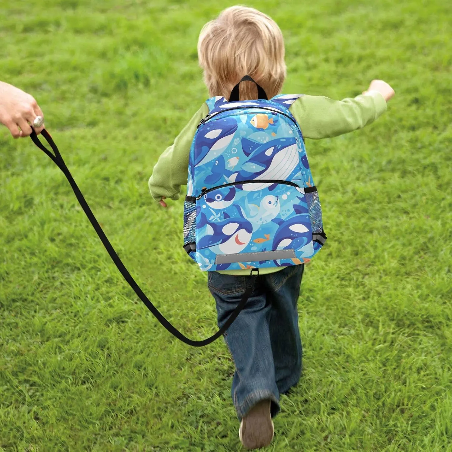 Kids Backpack for Preschool, Killer Whale Blue, Water Resistant Schoolbag with Reflective Strips Mini Travel Daypack