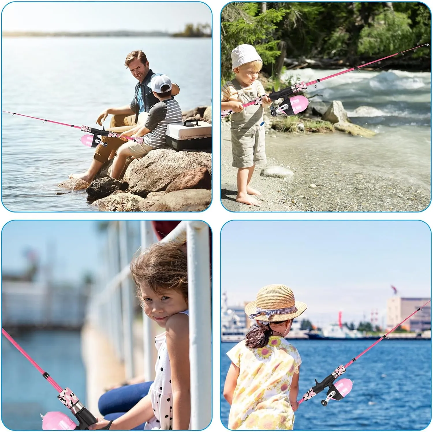 Kids Fishing Rod and Reel Combo, 47in/59inTelescopic Fishing Pole Portable Fishing Kits Lightweight with Fishing Lures Fishing Lines Fishing Hooks