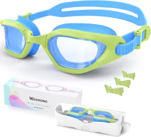Kids Swim Goggles in Candy Dual-Tone, Adjustable Nose Pads & Soft Silicone for Leak-proof Fit Across Ages(6-14), Clear Wide Vision & Anti-Fog &Anti-UV, With Fashion Hard Protective Case