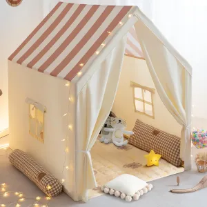 Kids Tent with Padded Mat Playhouse with Large Space for Toddlers Indoor Kids Play Tent for Girls Boys with Stars Lights, Carry Bag, Banner Flag, Cute Bear Mat (Cute Bear)