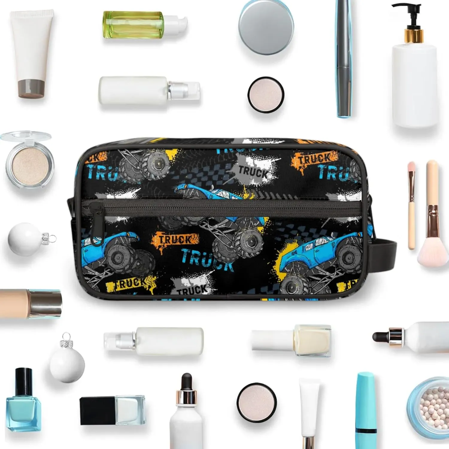 Kids Toiletry Bag for Boys - Waterproof Toiletries Hanging Wash Bags for Girls - Dopp Kit Shaving Makeup Pouch Travel Accessories Organizer(Truck)