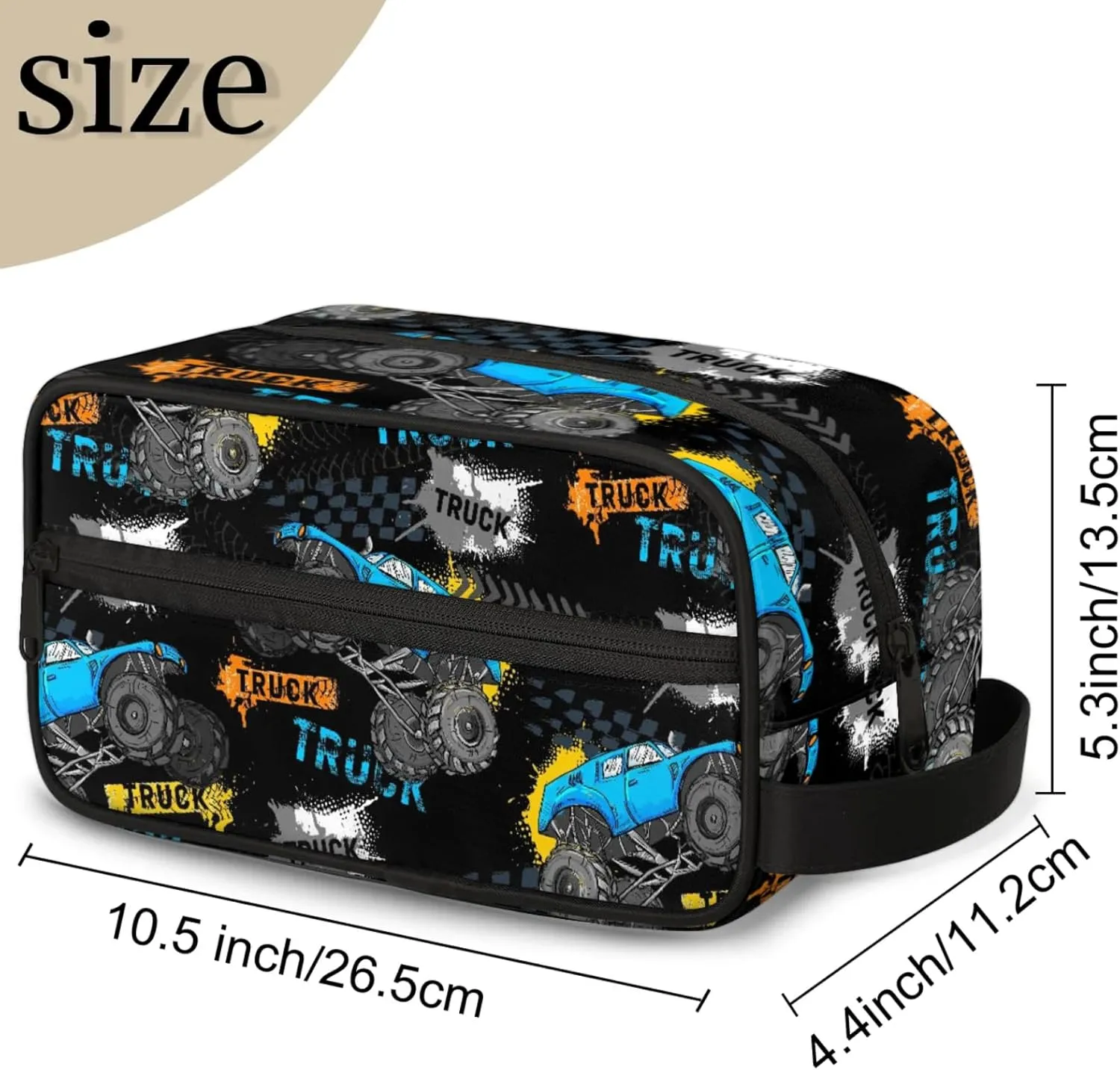 Kids Toiletry Bag for Boys - Waterproof Toiletries Hanging Wash Bags for Girls - Dopp Kit Shaving Makeup Pouch Travel Accessories Organizer(Truck)