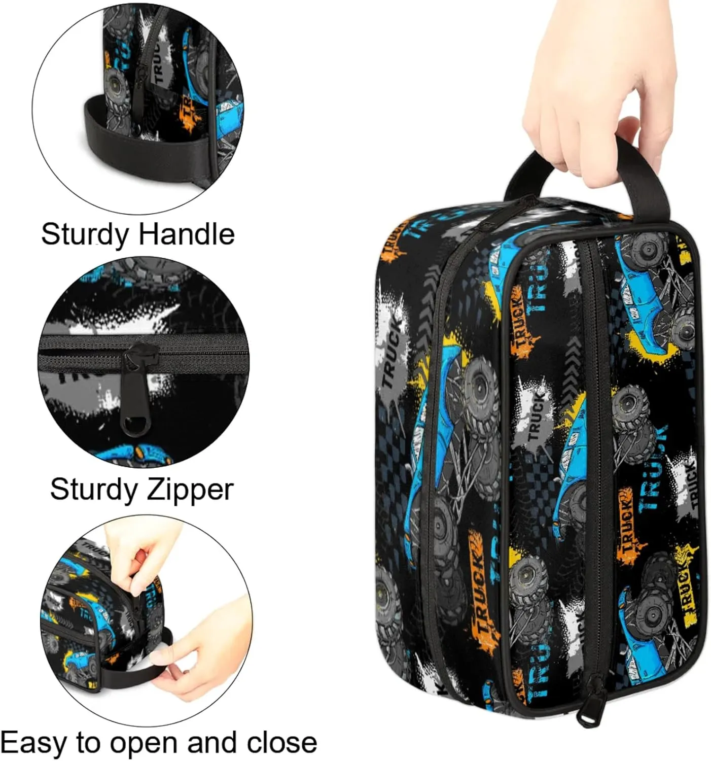 Kids Toiletry Bag for Boys - Waterproof Toiletries Hanging Wash Bags for Girls - Dopp Kit Shaving Makeup Pouch Travel Accessories Organizer(Truck)