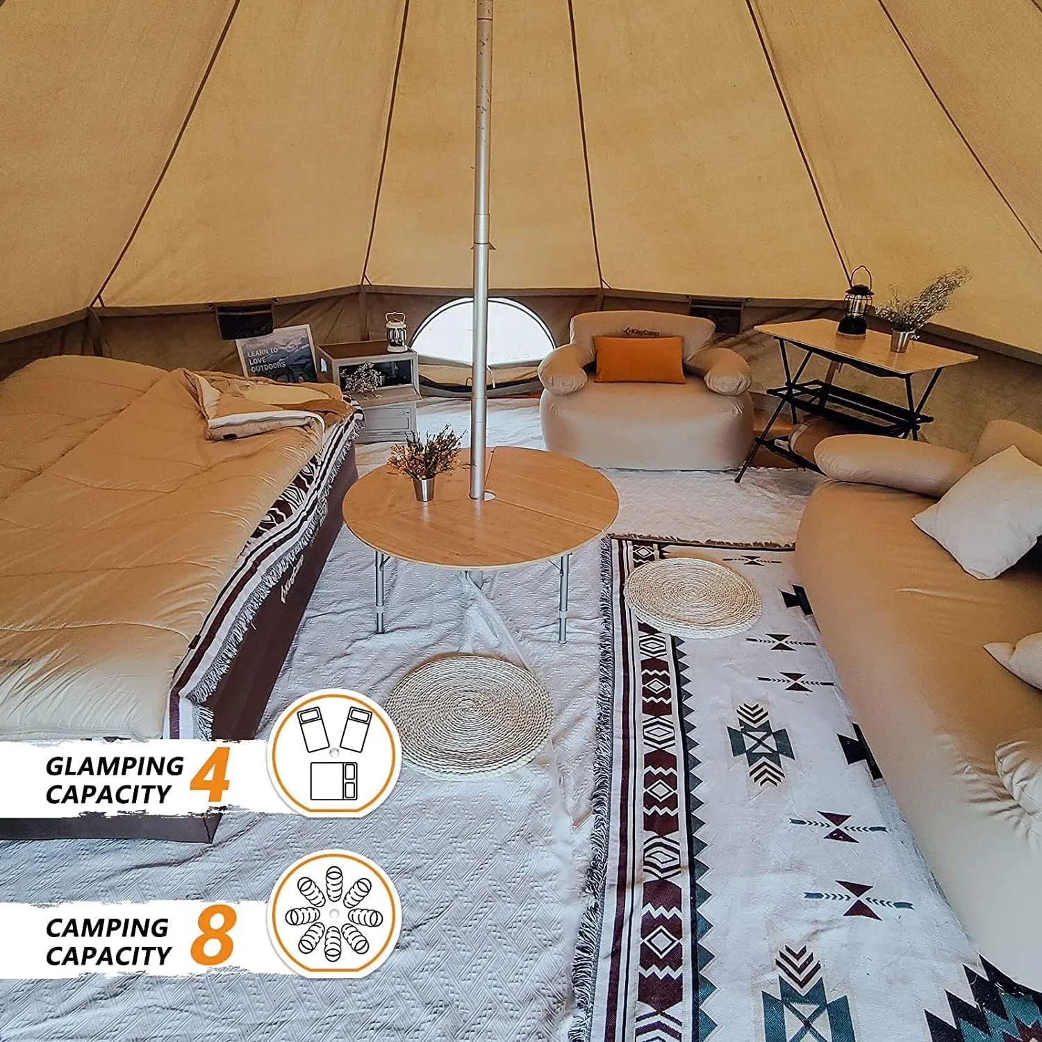 KingCamp Canvas Bell Yurt Tents, 4 Seasons Large Waterproof & Windproof Luxury Glamping Tent w/Stove Jack for Family Outdoor Camping, Hunting, Parties
