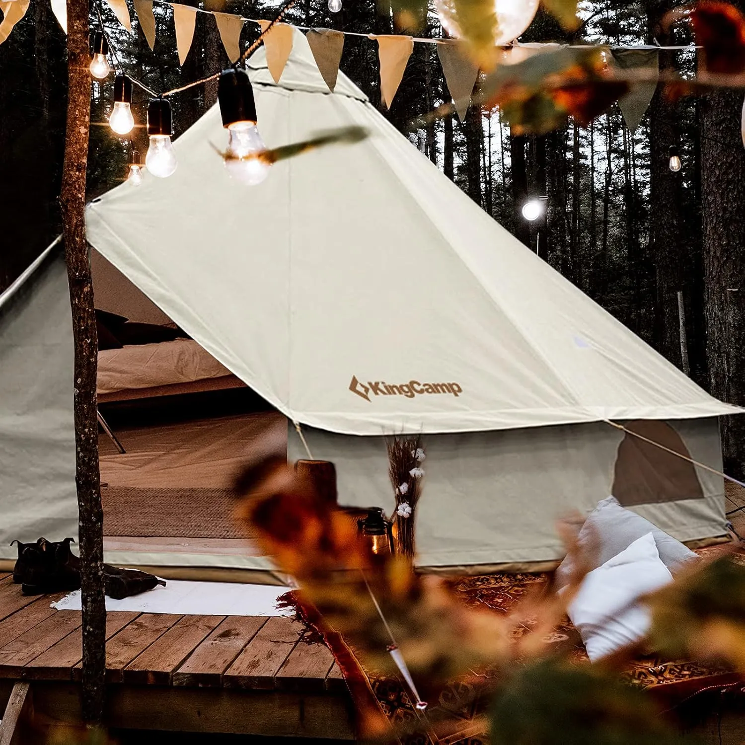 KingCamp Canvas Bell Yurt Tents, 4 Seasons Large Waterproof & Windproof Luxury Glamping Tent w/Stove Jack for Family Outdoor Camping, Hunting, Parties