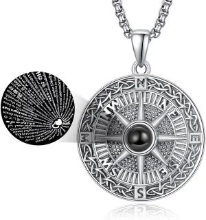 KINGWHYTE Compass Necklace for Men 925 Sterling Silver Birthday Gifts Graduation Travel Jewelry for Husband Brother with Stainless Steel Chain