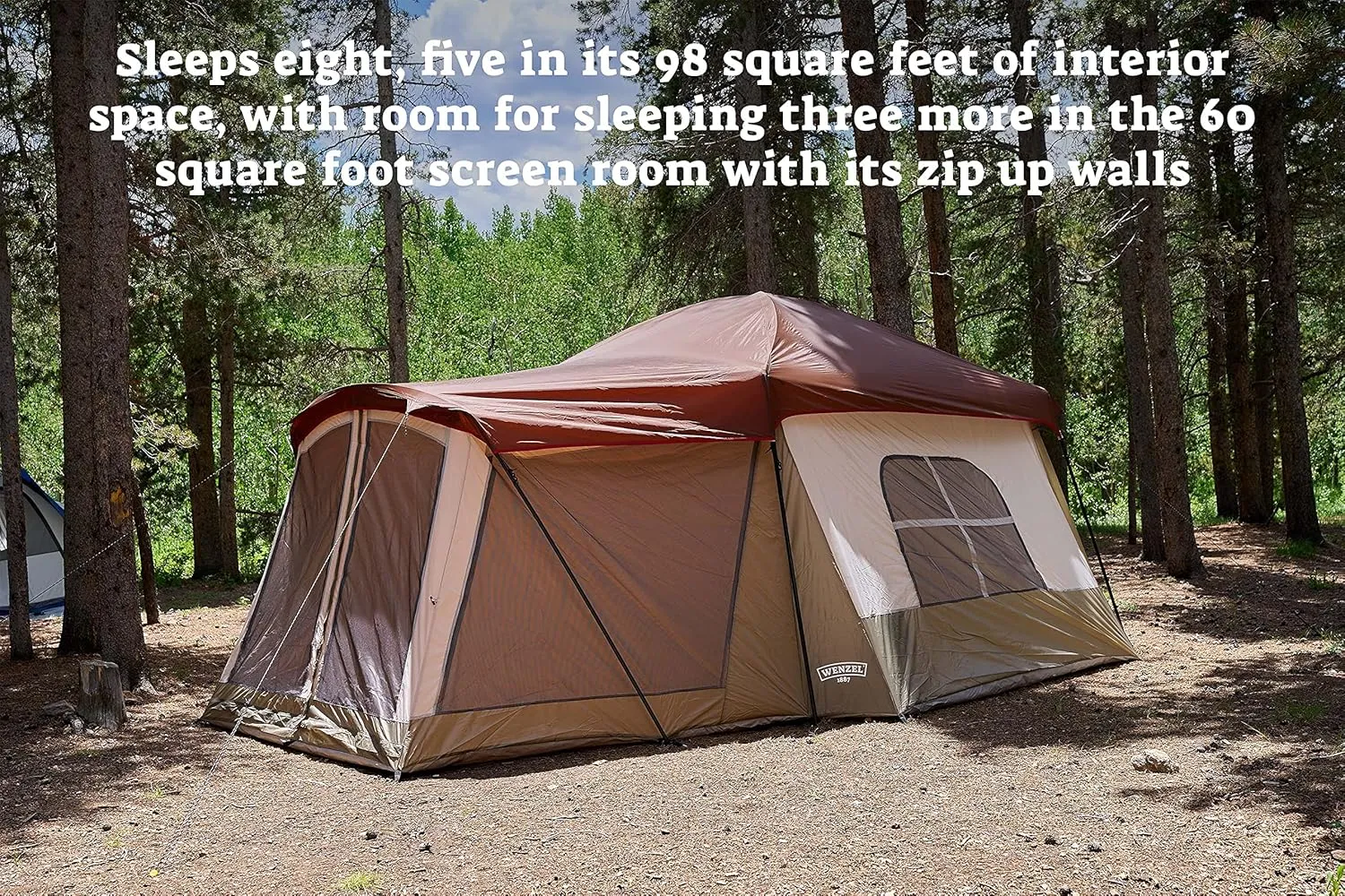 Klondike 8 Person Water Resistant Tent with Convertible Screen Room for Family Camping