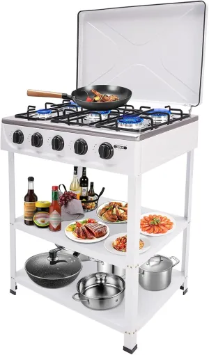 KOLHGNSE Camping Stove,5 Burner Natural Gas Stove,Manual Ignition Portable Camp Stove with Support Leg Stand and Wind Blocking Cover Adapter, Portable Gas Stove for RV, Apartment, Outdoor Cooking