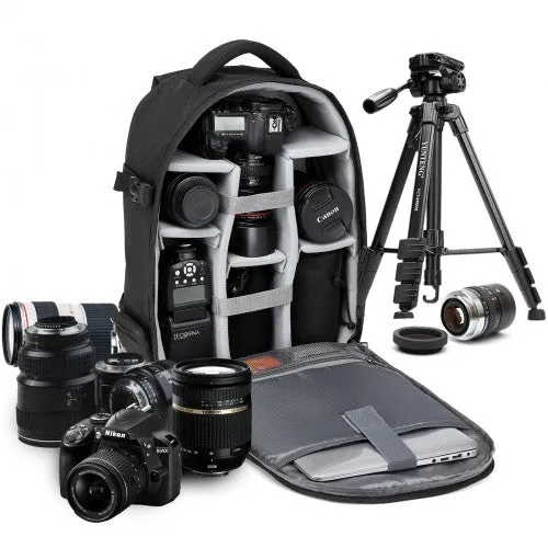 Kono Water Resistant Shockproof DSLR Camera Backpack - Black