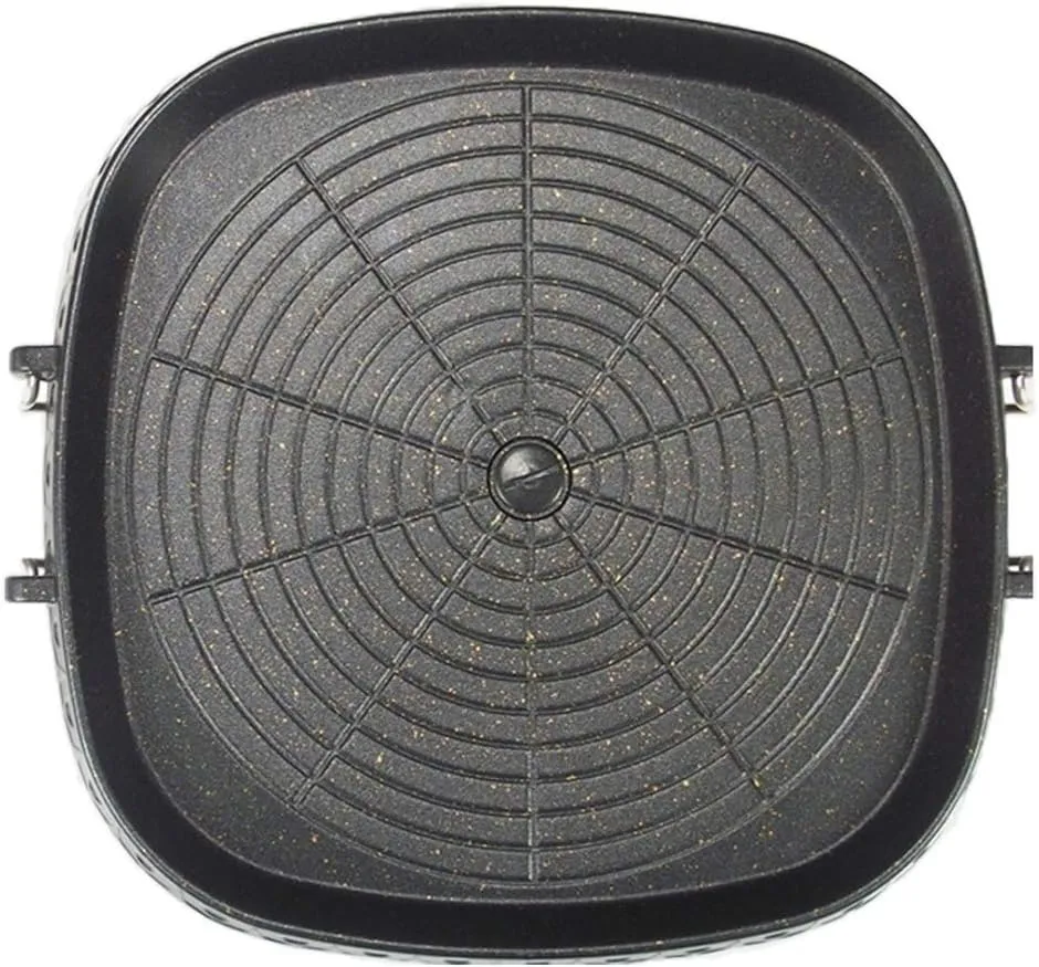 Korean Style Square Grill Pan with Maifan Coated Surface,Non-stick Smokeless Barbecue Stovetop Plate for Indoor Outdoor BBQ 32x32cm/12.5x12.5in