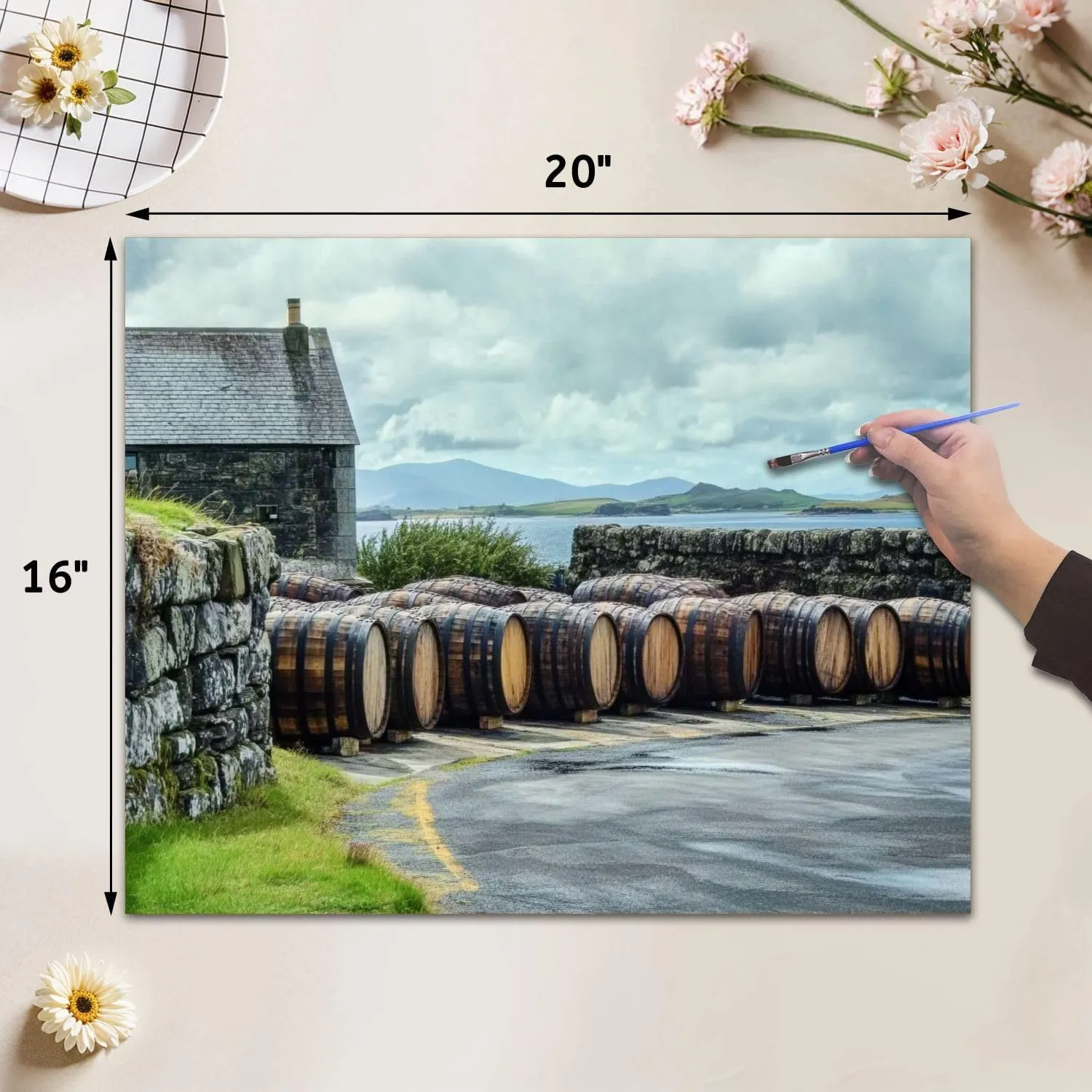 KSYGYFRUDE Paint by Numbers Kit for Adults Beginner Islay Scotland Sseptember 11 2015 Sun Shines Ardbeg DIY Painting by Numbers on Canvas Acrylic Oil Painting for Home Decor Gifts 16"x20"