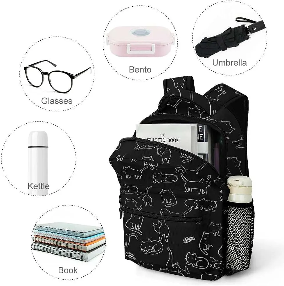 Kuizee Travel Laptop Backpack Business Daypack Work Bookbag Cute Cats Art Black Durable iPad Tablet School College Book Bags Casual Bags for Men and Women