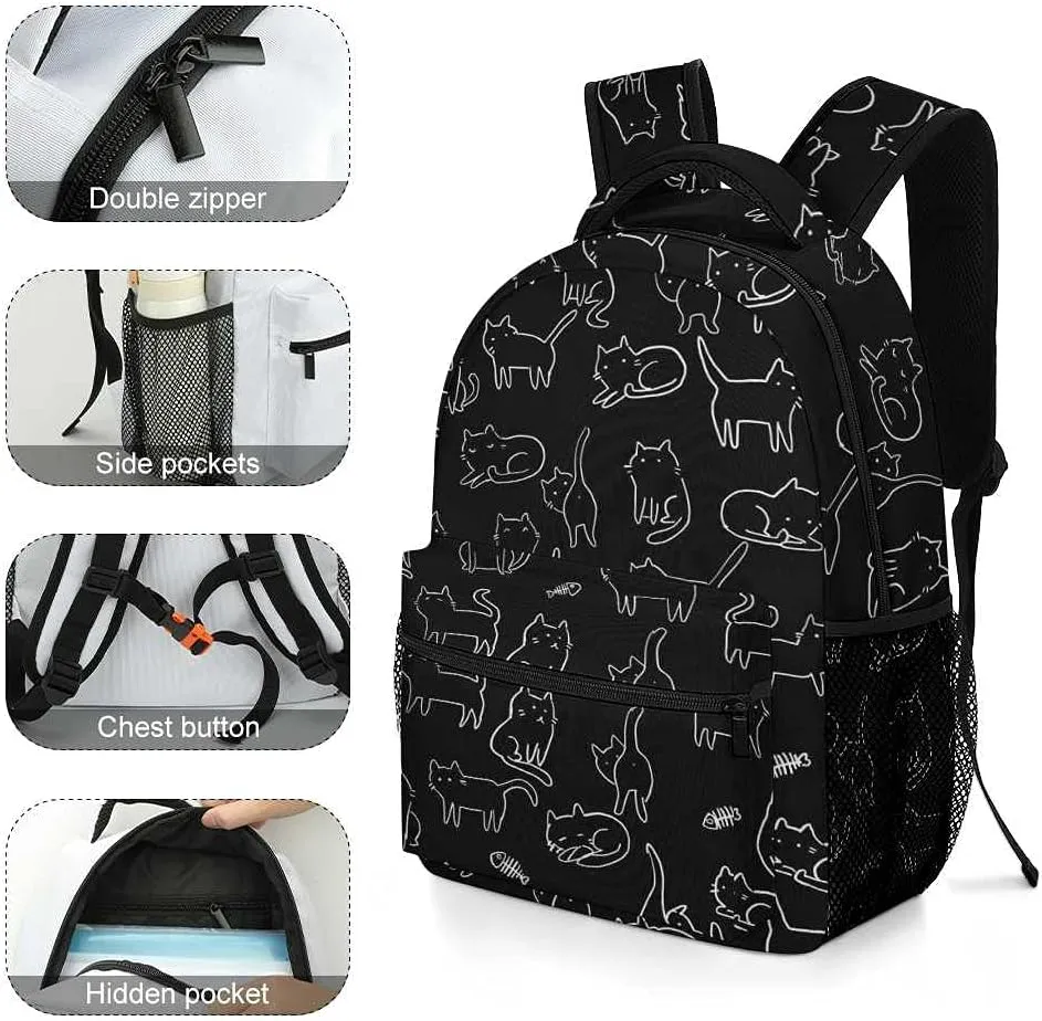 Kuizee Travel Laptop Backpack Business Daypack Work Bookbag Cute Cats Art Black Durable iPad Tablet School College Book Bags Casual Bags for Men and Women