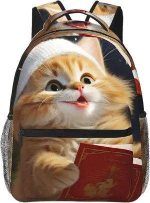Laptop Backpack for Women Men Travel Backpacks Lightweight Casual Daypack Cute Cat Sing Christmas Carols Computer Bag