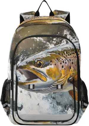 Laptop Backpack Purse Trout Water Jump for Women Men Travel Daypack Casual Shoulder Bag Book Bag Cute Cool Funny Backpack with Compartment & Multiple Pockets