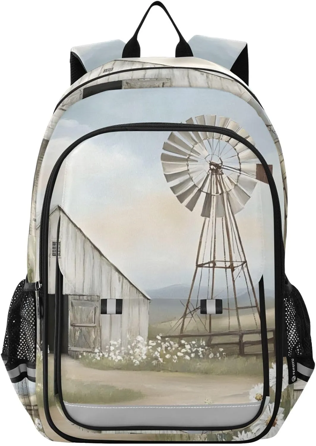 Laptop Backpack Purse Windmill Barn Landscape for Women Men Travel Daypack Casual Shoulder Bag Book Bag Cute Cool Funny Backpack with Compartment & Multiple Pockets