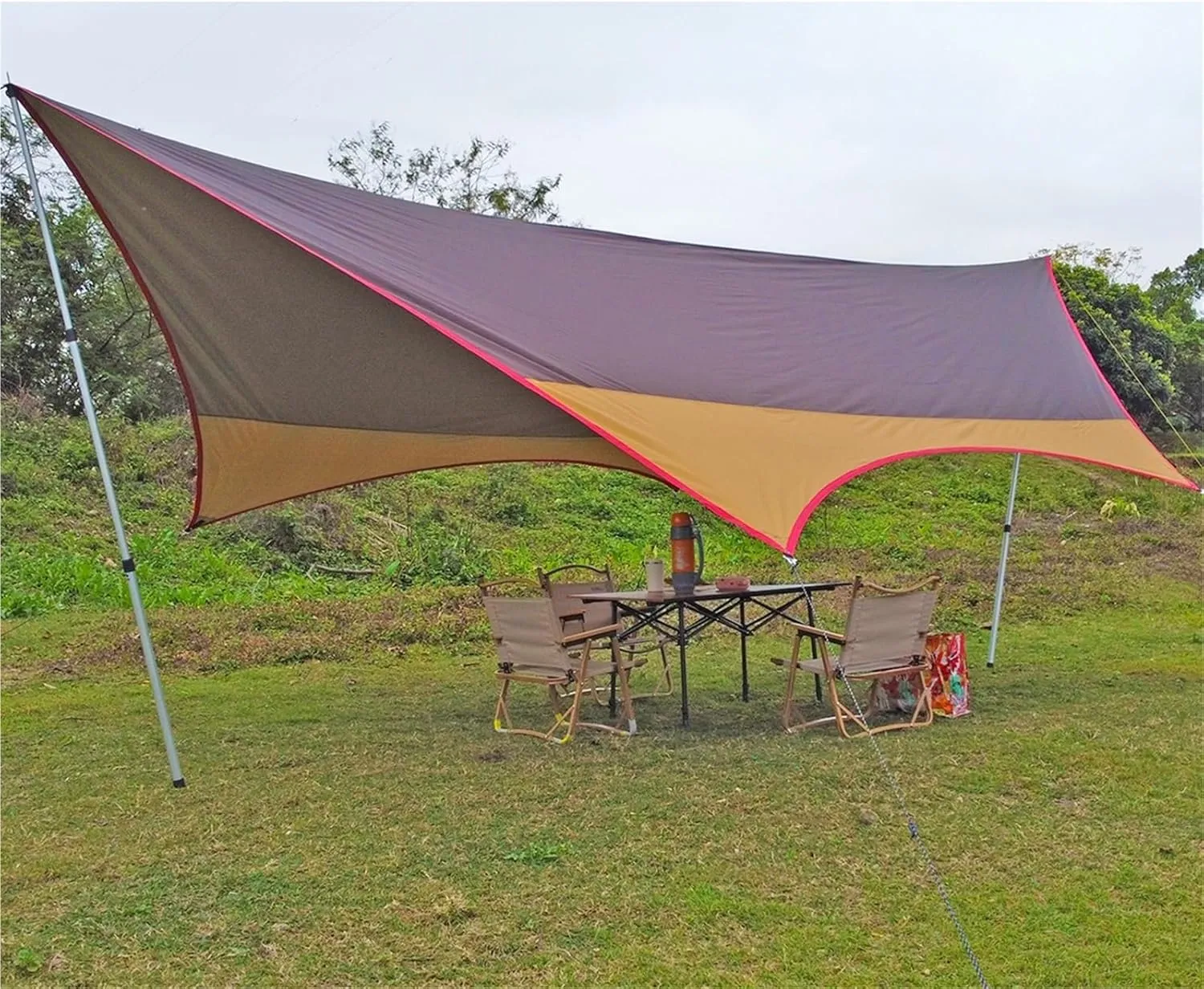 Large Camping Tarp 8-Person Outdoor Camp Sun Shelter Butterfly Shape Tent Tarp 210D Oxford Waterproof Canopy Oversized(Kit B)