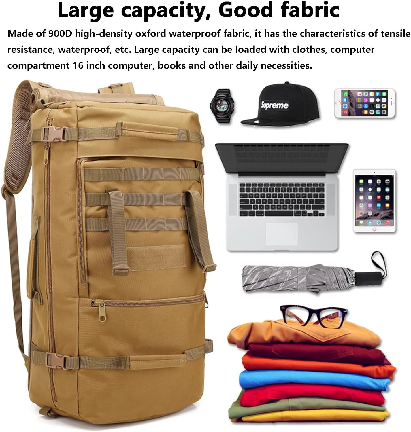Large Capacity Tactical Backpack Travel Rucksack Bag, Great Outdoor Duffle Bag for Men and Women, 60L(CP)