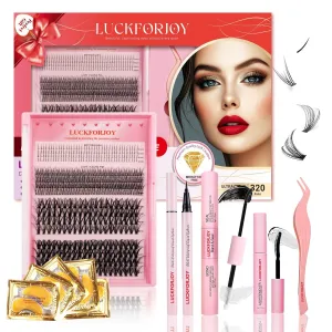 Lash Clusters Extension Kit - 30D 40D Multi-Type Individual Lashes for Natural Bottom & Light Volume, Eyelash Extension Kit with Lash Bond & Seal, Applicator, Liquid Eyeliner,and Remover for Self-Use