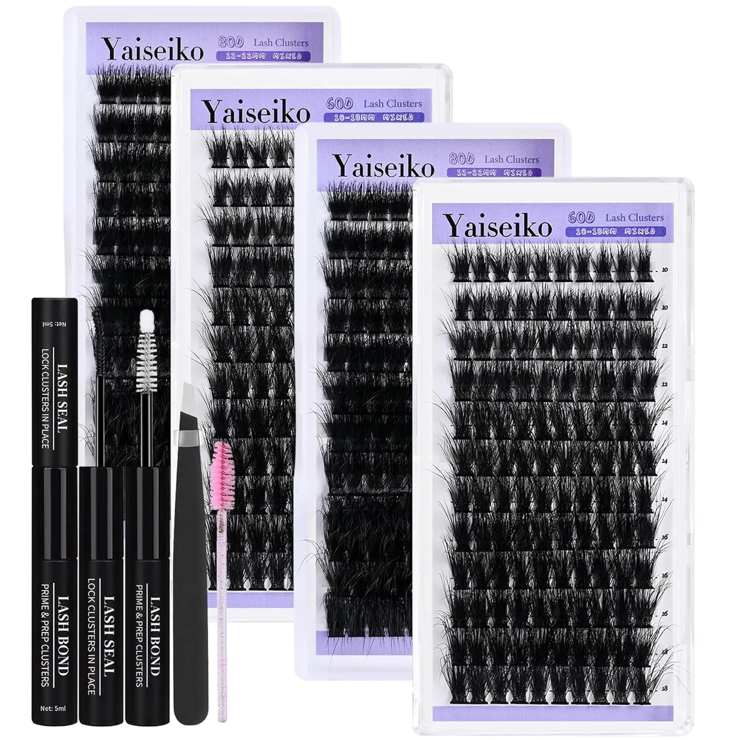 Lash Clusters Kit Gift Packs Fluffy 60D 80D Individual Lashes D Curl Cluster Eyelash Extensions DIY Lash Extension Kit 480Pcs with Lash Bond and Seal Waterproof, Lash Applicator, False Eyelashes Kit