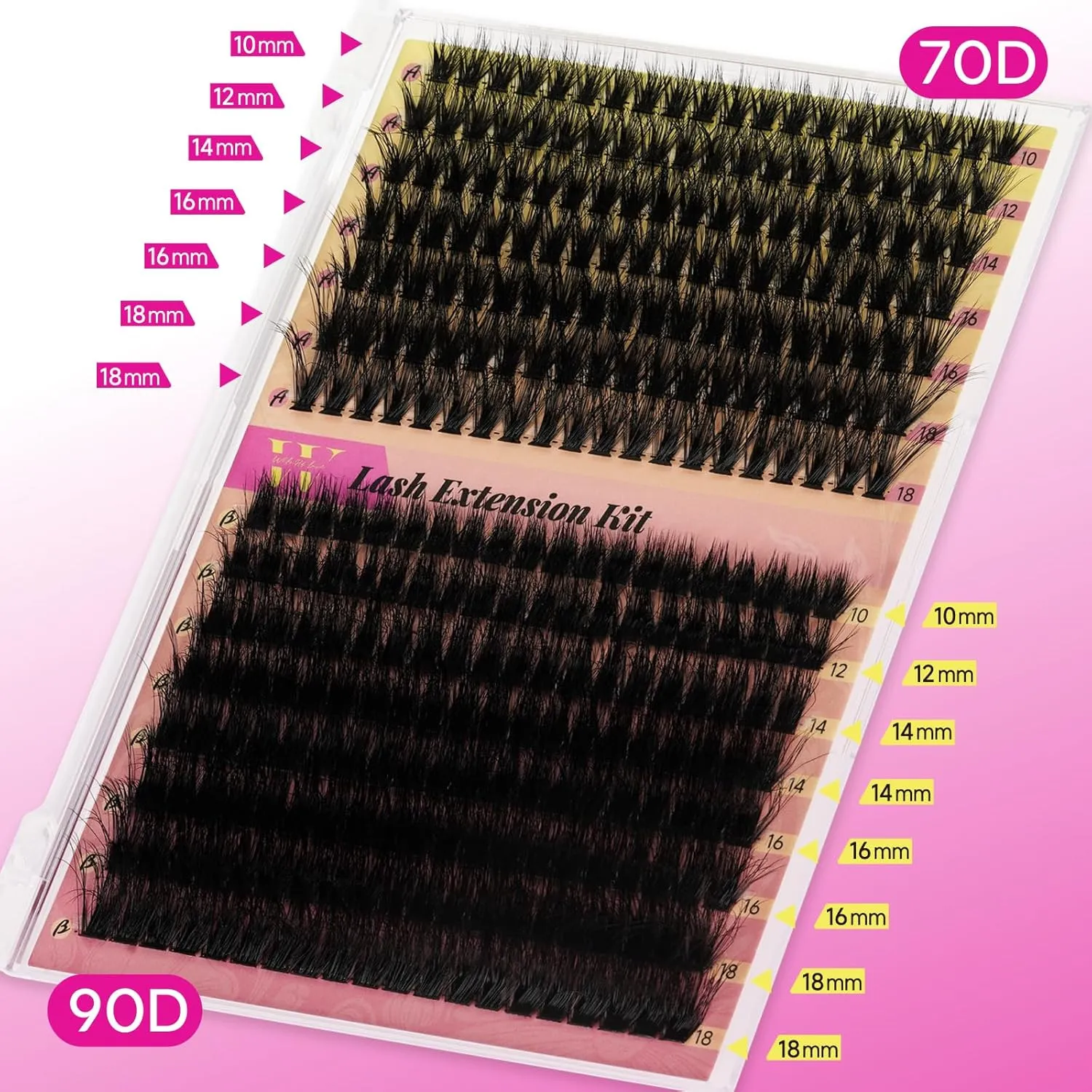 Lash Extension Kit 300Pcs 7090D DIY Individual Lashes Clusters Kit Lash Remover Lash Bond And Seal For Eyelashes Extensions Lash Applicator Tool For False Eyelash Cluster Kit At Home(D-Mix10-18mm,16)