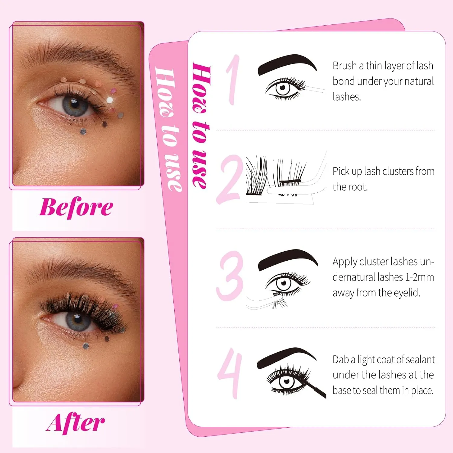 Lash Extension Kit 300Pcs 7090D DIY Individual Lashes Clusters Kit Lash Remover Lash Bond And Seal For Eyelashes Extensions Lash Applicator Tool For False Eyelash Cluster Kit At Home(D-Mix10-18mm,16)