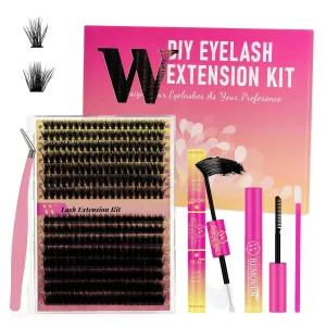 Lash Extension Kit 300Pcs 7090D DIY Individual Lashes Clusters Kit Lash Remover Lash Bond And Seal For Eyelashes Extensions Lash Applicator Tool For False Eyelash Cluster Kit At Home(D-Mix10-18mm,16)