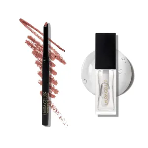 LAURA GELLER Nourishing Tinted High Shine Glossy Lip Oil, Glass Half Full with Coordinating Waterproof Lip Liner, Purely Pink | Get an All Day Lip Look, Hydrate Dry Chapped Lips