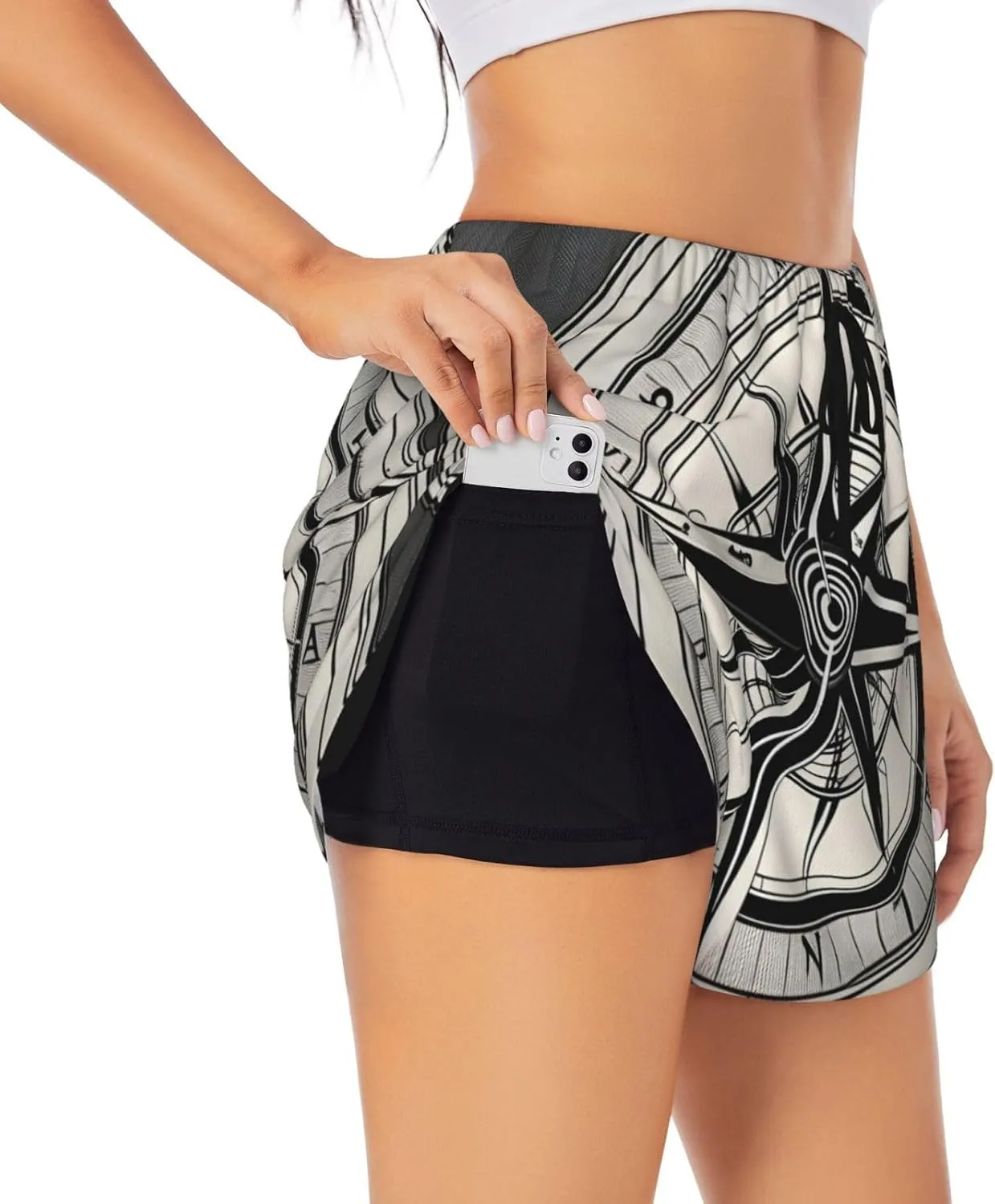 Law of The Compass Navigation Print Women's Athletic Shorts,for Running,Yoga and Gym,Stylish Workout Shorts with Pockets