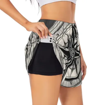 Law of The Compass Navigation Print Women's Athletic Shorts,for Running,Yoga and Gym,Stylish Workout Shorts with Pockets