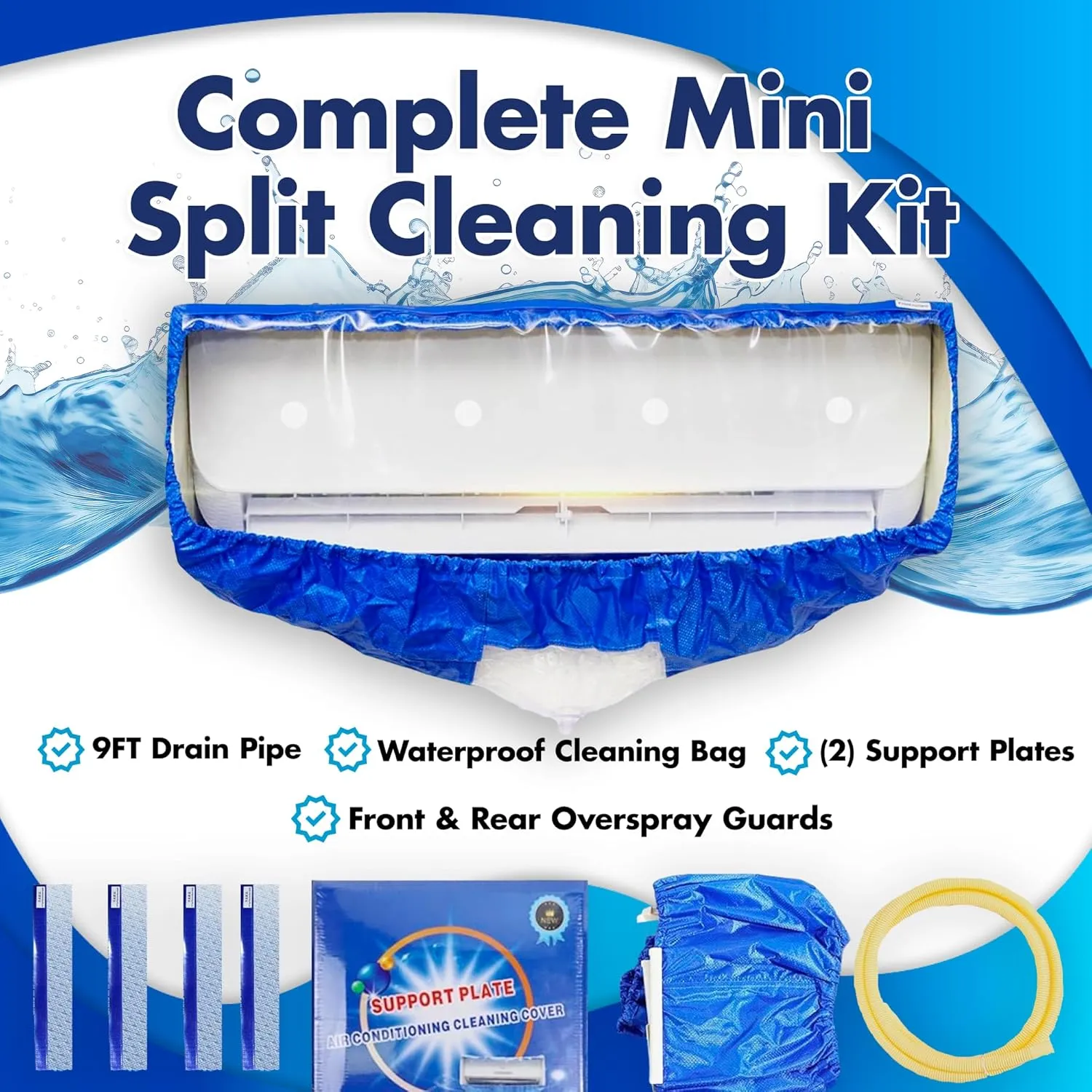Leak Saver HVAC Guys Mini Split Cleaning Bag Kit | Air Conditioner Cleaning Cover for Mini Split Air Conditioners | AC Cleaning Bag Fits Systems 27in - 39in Long, Light Blue