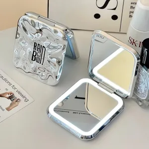 LED Makeup Mirror with Light Compact Handheld Small Mirror for Purse Travel Portable Foldable Adjustable Light Magnification for Women