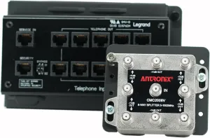 Legrand - OnQ Telephone Input Module, 8x10 Combo Module Mounting Bracket, RJ45 with RJ31X for 4 Incoming Telephone Lines to 10 Locations and 1GHz Video to 8 Locations, 1 Count, TM1045