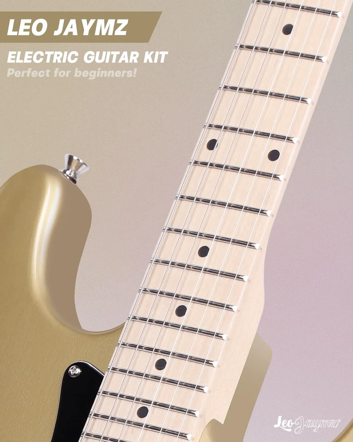 Leo Jaymz 39" Full Size ST Style Electric Guitar Starter Kit with SSH Pickup, 5W Portable Amp, Tuner, Gig Bag, Strap & Accessories(Gold 5W)