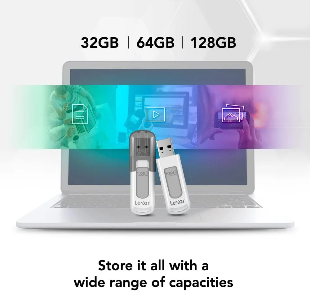 Lexar 128GB 2-Pack JumpDrive V100 USB 3.2 Gen 1 Flash Drive for Storage Expansion and Backup, Up To 100MB/s Read, Gray (LJDV100128G-B2HNU)
