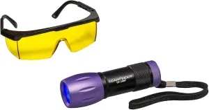 LF500CS Cordless LED Leak Detection Flashlight Kit - Up to 5' Range, Violet LED Light, Compact Design, Fluorescent Enhancing Glasses, 3 AAA Batteries