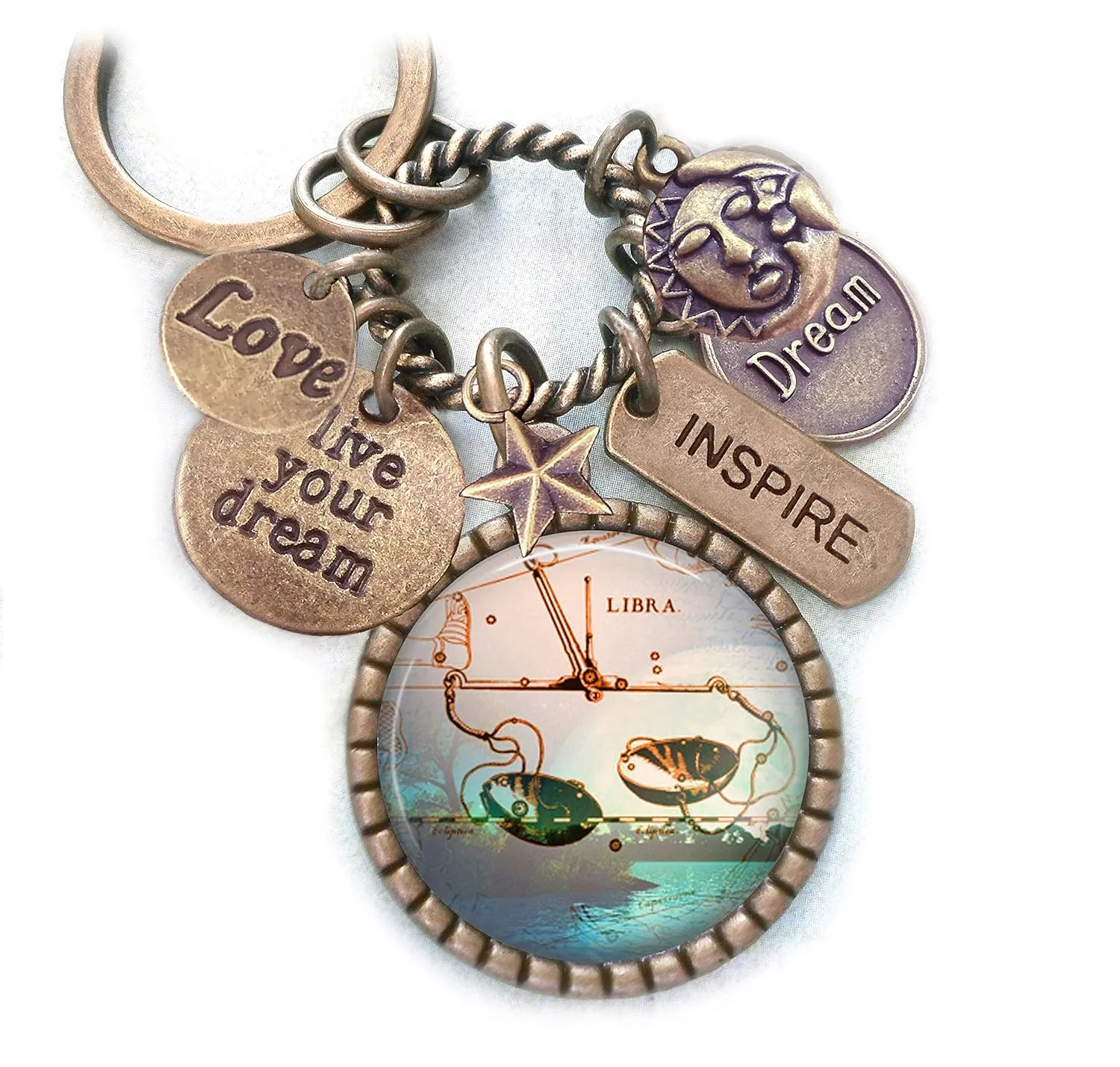 Libra Backpack-Purse Clip, Key Chain or Necklace, Love, Live Your Dream, Inspirational Zodiac, Astrology and Birth Sign Gift