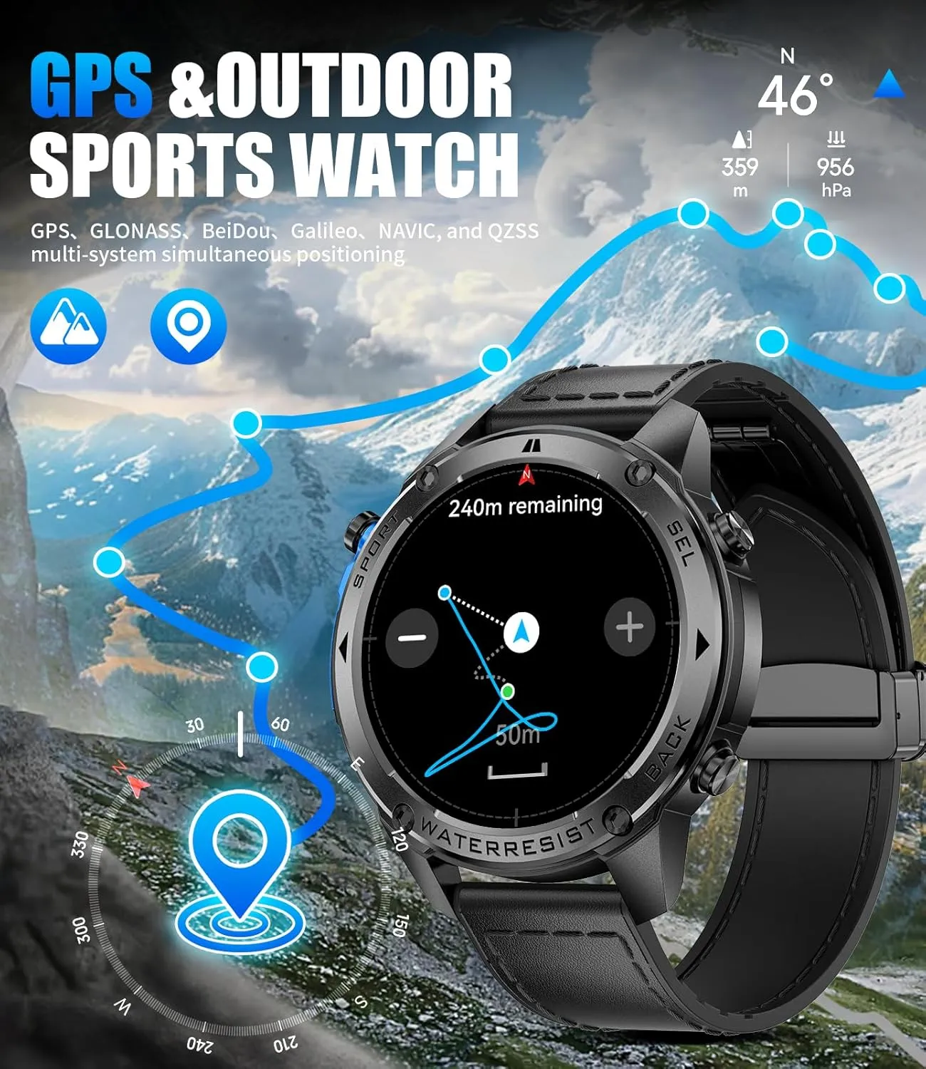 LIGE GPS Military Smart Watch for Men, Compass Smartwatch with Calling, 170  Sport Modes Fitness Tracker Watch, 1.43'' AMOLED Smart Watches, Rugged Smart Watch for Android iOS