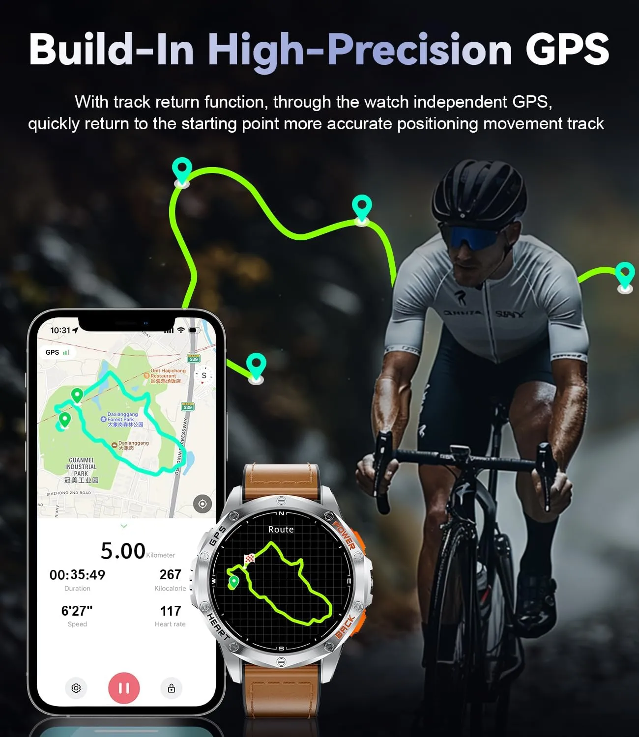 LIGE GPS Military Smart Watch for Men, LED Flashlight/Compass/45 Days Battery/IP68 Waterproof 1.43'' AMOLED Smartwatch, 100  Sports Modes Fitness Smart Watch, Rugged Smart Watches for Android iOS