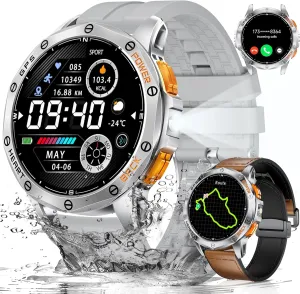 LIGE GPS Military Smart Watch for Men, LED Flashlight/Compass/45 Days Battery/IP68 Waterproof 1.43'' AMOLED Smartwatch, 100  Sports Modes Fitness Smart Watch, Rugged Smart Watches for Android iOS