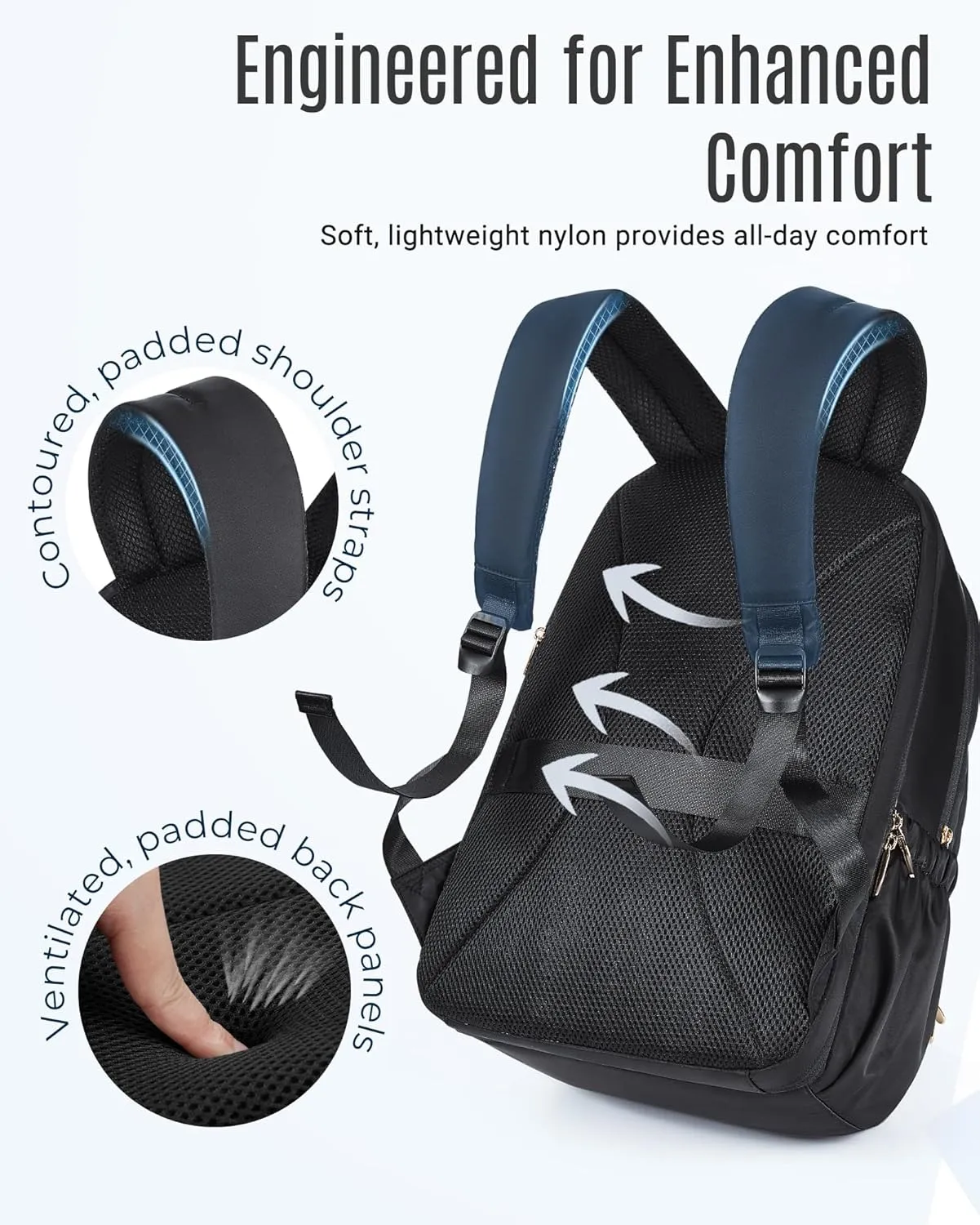 LIGHT FLIGHT Travel Backpack for Women, 15.6" Laptop Backpack with USB Charging Hole, Water Resistant, Large Capacity, Black Daypack for College, Work, Casual Computer Bags