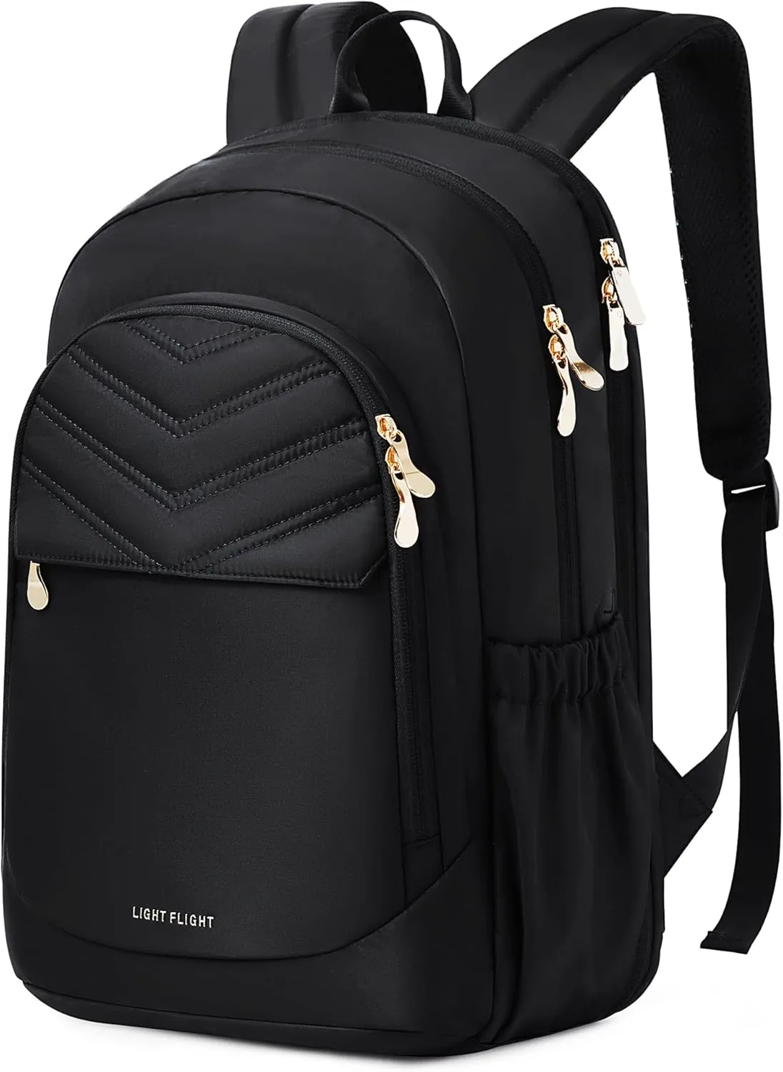 LIGHT FLIGHT Travel Backpack for Women, 15.6" Laptop Backpack with USB Charging Hole, Water Resistant, Large Capacity, Black Daypack for College, Work, Casual Computer Bags