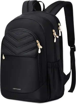 LIGHT FLIGHT Travel Backpack for Women, 15.6" Laptop Backpack with USB Charging Hole, Water Resistant, Large Capacity, Black Daypack for College, Work, Casual Computer Bags