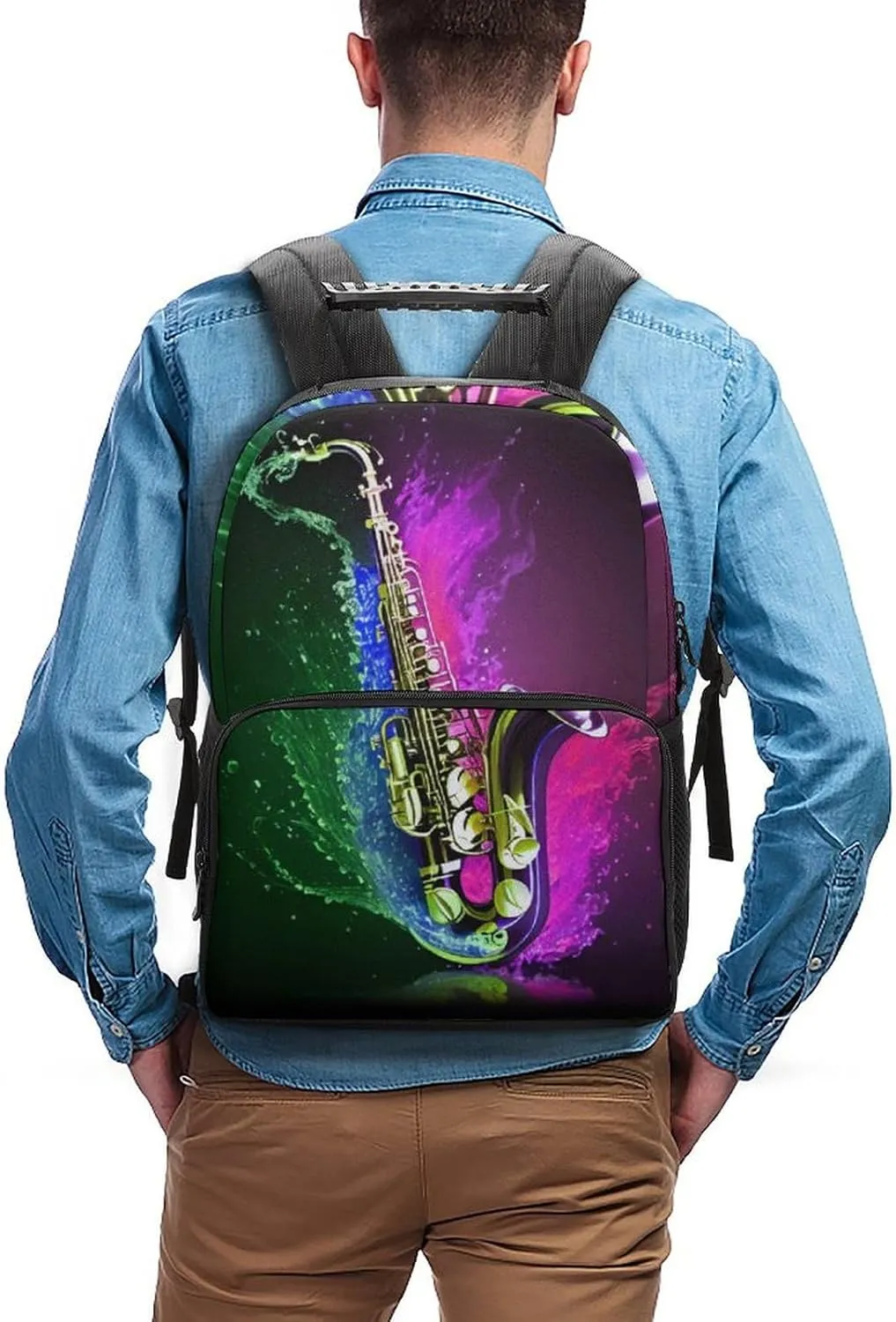 Lightweight Daypack Backpack for Trekking Work Running - Big Capacity Multipurpose Anti-Theft Bookbag, Saxophone In Fire And Water Art Business Computer Bag