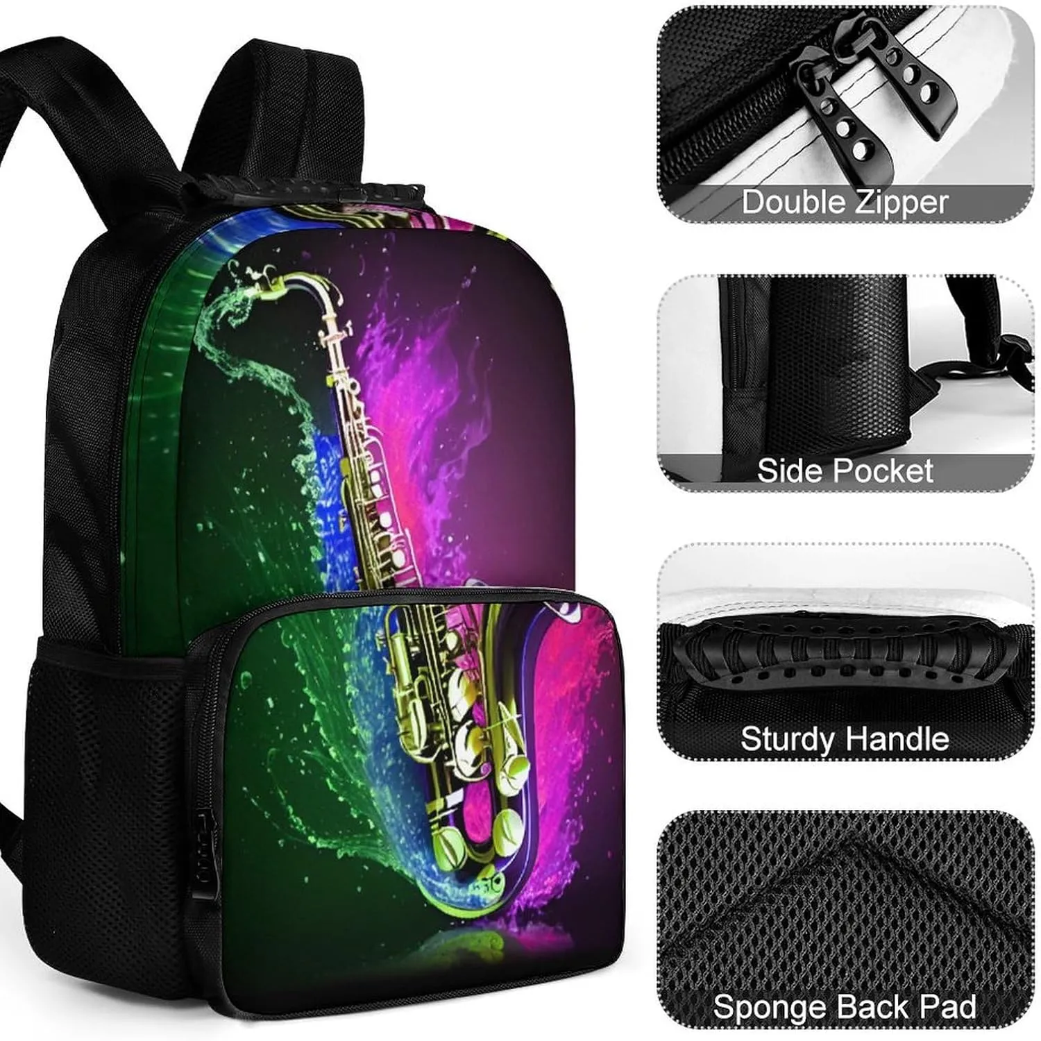 Lightweight Daypack Backpack for Trekking Work Running - Big Capacity Multipurpose Anti-Theft Bookbag, Saxophone In Fire And Water Art Business Computer Bag