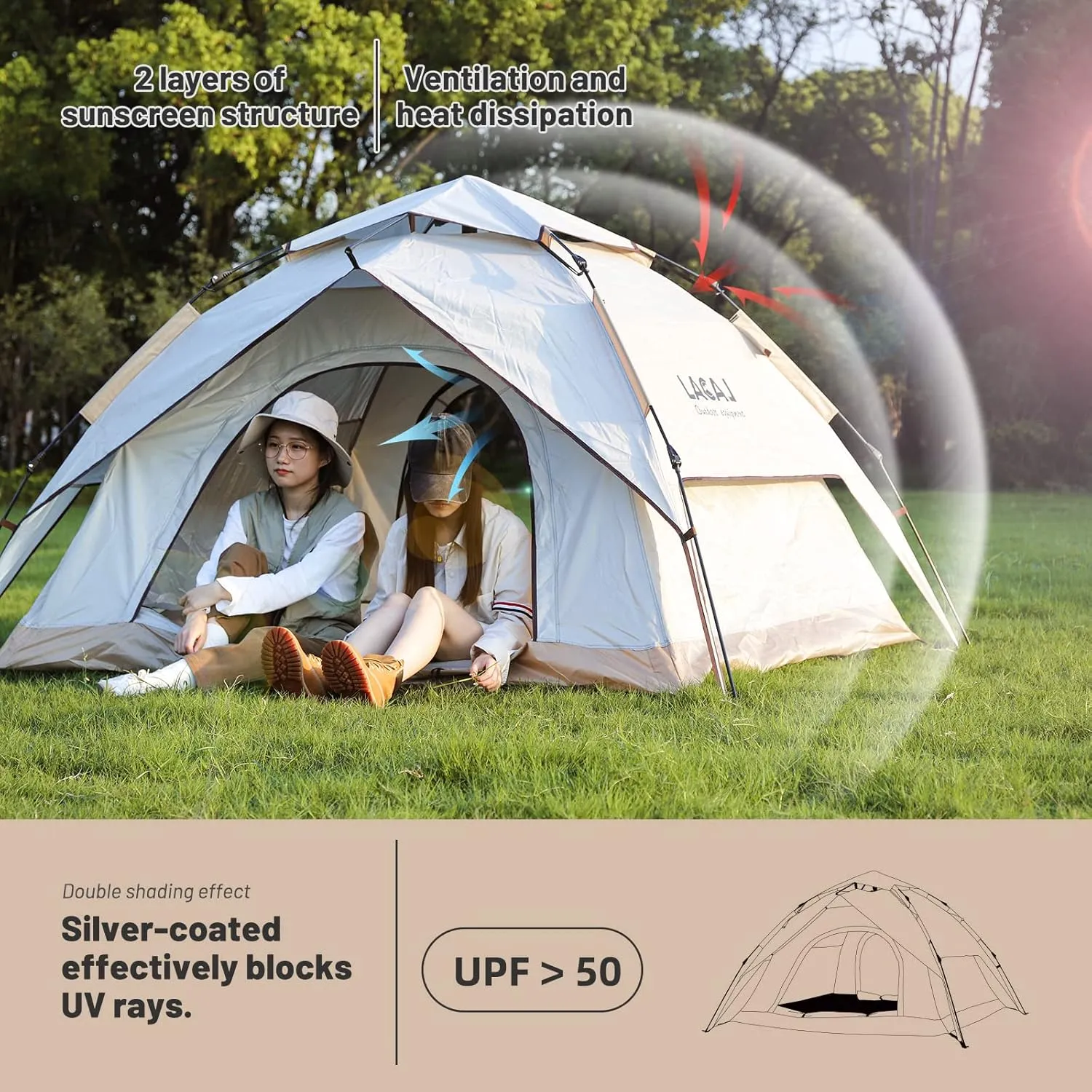 Lightweight Instant Tent for 2 Persons - Waterproof, Windproof, UV Protection - Portable for Outdoor Hunting, Hiking